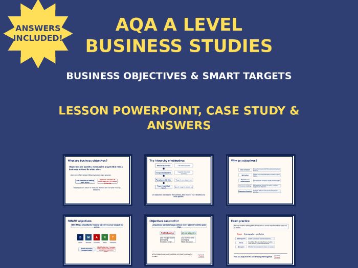 Business Objectives and SMART Targets - AQA A-Level Business Studies - New Spec - Powerpoint