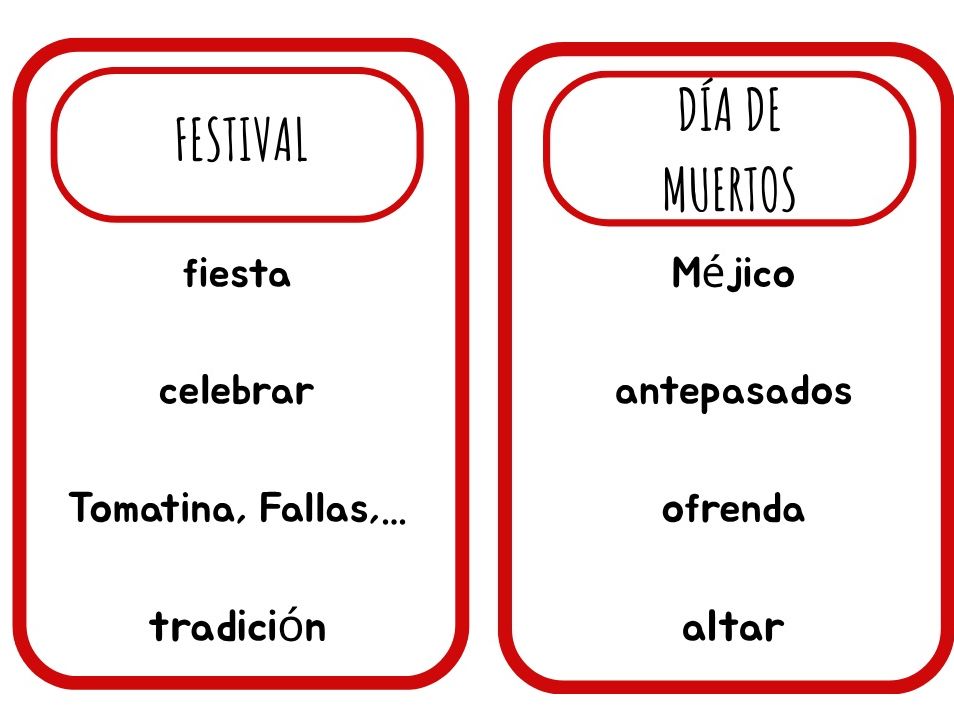 juego vocabulario festivales/16 card game