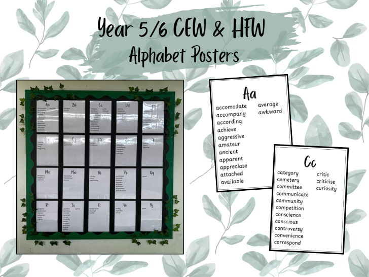 Year 5 and 6 Common Exception Words - Alphabetical Posters