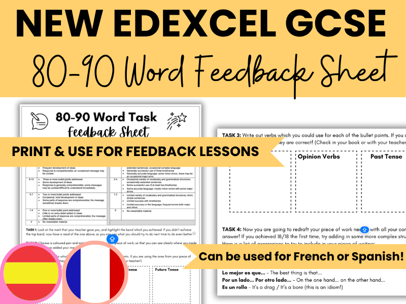 NEW Edexcel 80-90 Writing Task Feedback Sheet - Foundation & Higher