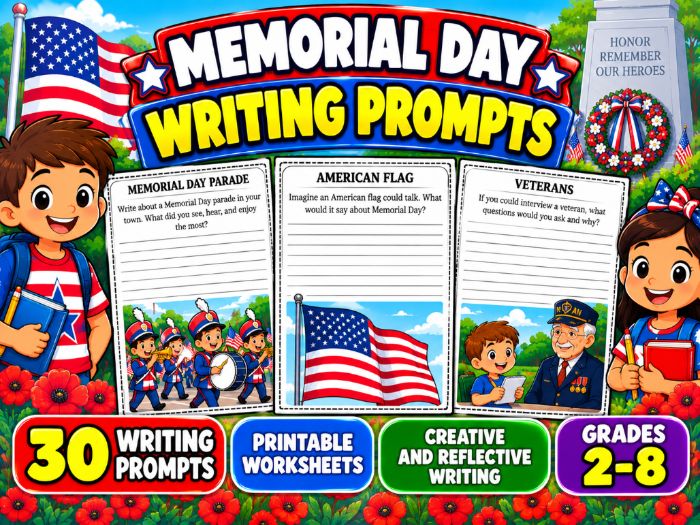 Memorial Day Writing Prompts | 30 Printable Creative Writing Worksheets