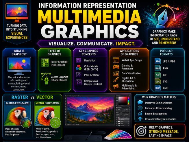 Information representation. Multimedia (Graphics) | CS PPT +Worksheets +Activity + Mcq Quiz+ Answers