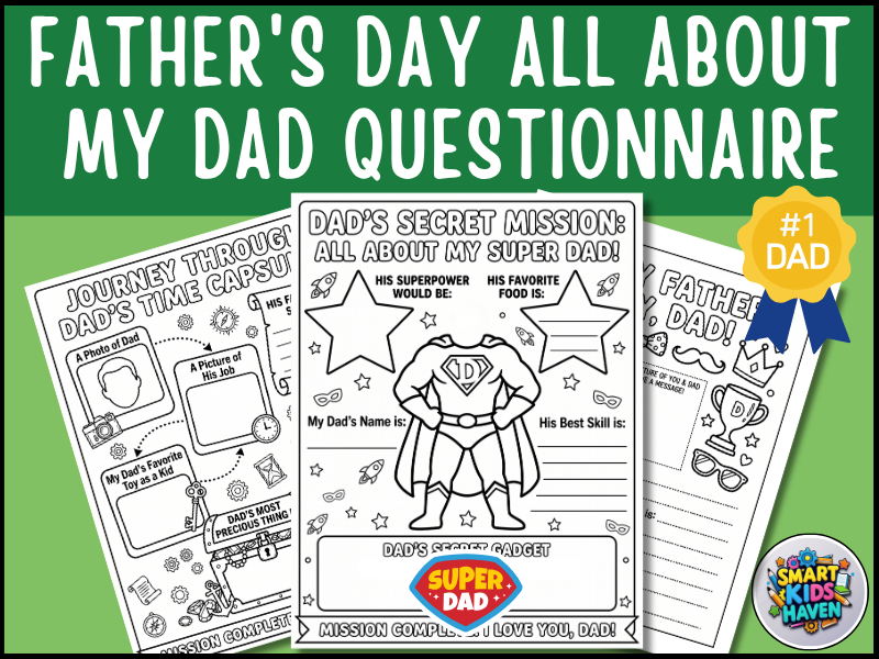 All About My Dad Father’s Day Interview Questionnaire Printable Worksheets.