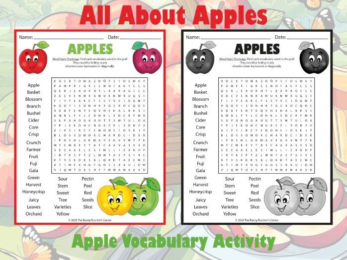 All About Apples Word Search | Apple Vocabulary Activity | Fall Classroom