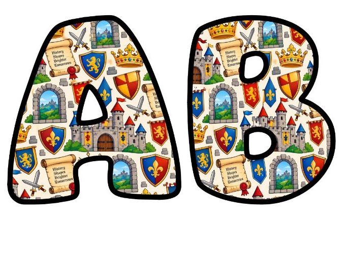Castles Shields Heraldry Bubble Letters | History Topic Bulletin Board Letters