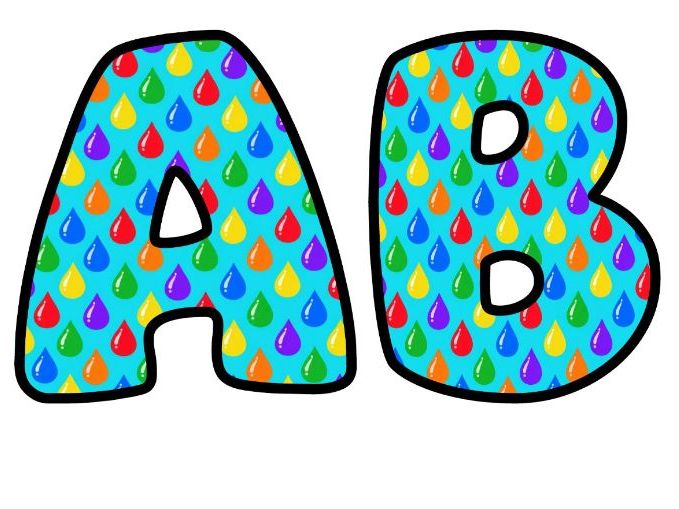 Rainbow Raindrops Turquoise Bubble Letters | Weather Topic Bulletin Board Letters