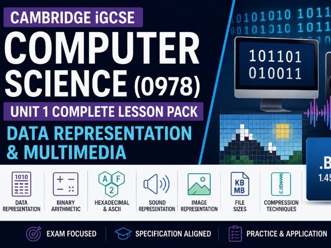 Cambridge iGCSE Computer Science (0978) Unit 1 Complete Lesson Pack | Data Representation & Media