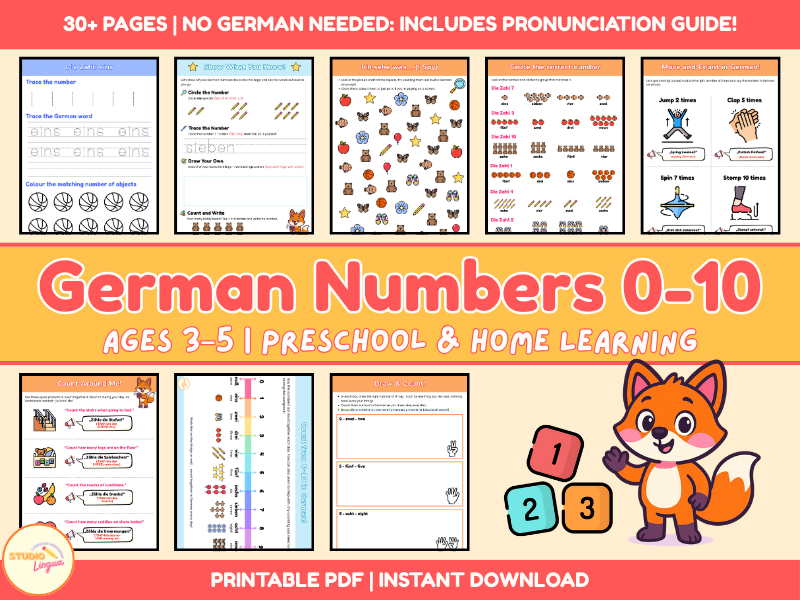 German Numbers 0–10 | EYFS / Preschool Pack | Printable PDF