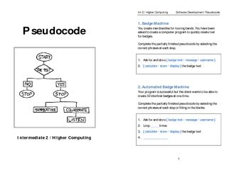 Introduction to Pseudocode Task Booklet (Int 2 / Higher Computing)