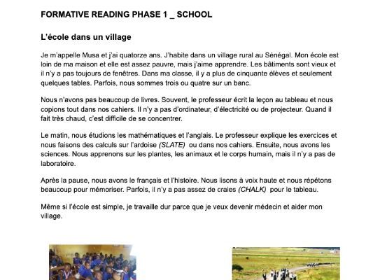 Formative Reading Phase 1 School (French) // Ma Vie scolaire