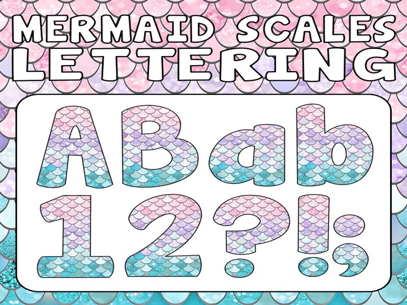 MERMAID SCALES PATTERN LETTERS AND NUMBERS -LETTERING