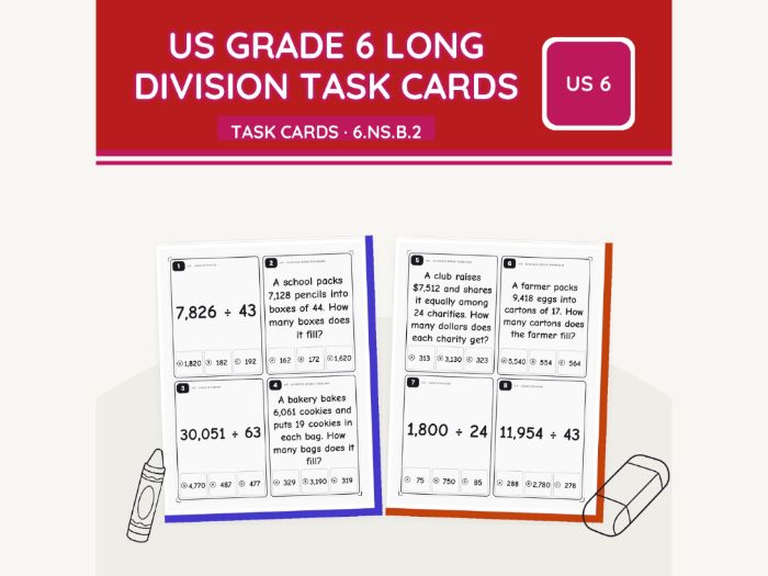 US Grade 6 Long Division Task Cards | 13 pp