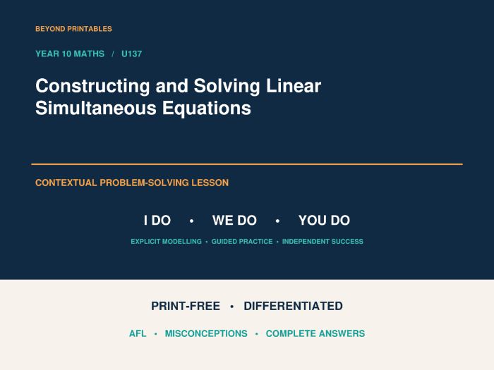 Constructing and Solving Linear Simultaneous Equations | I Do, We Do, You Do | Year 10 Maths print-f