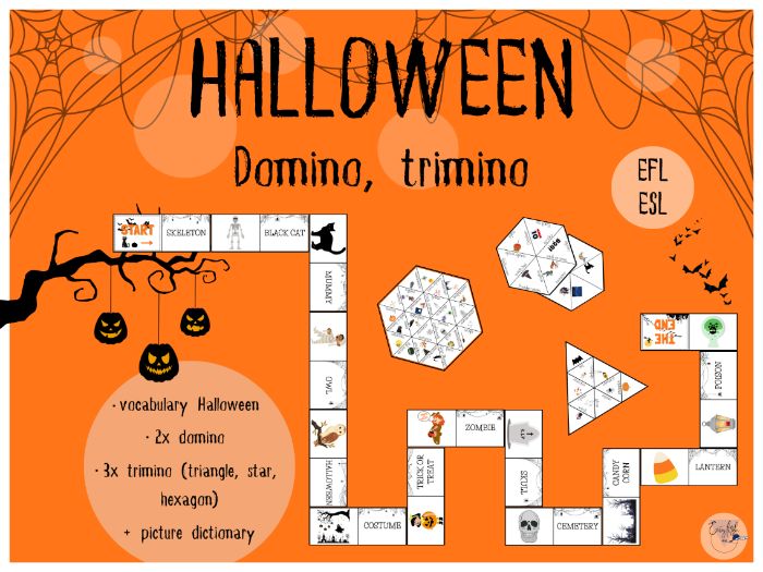 Halloween domino, trimino - printable PDF (EFL/ESL)