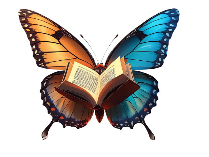 Reading display. Butterflies and book covers.