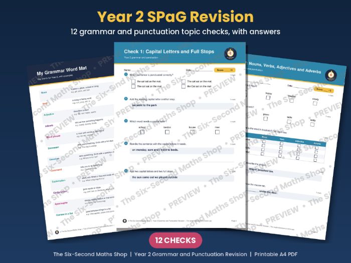 Year 2 Grammar and Punctuation Revision - 12 KS1 SPaG Topic Checks with Answers