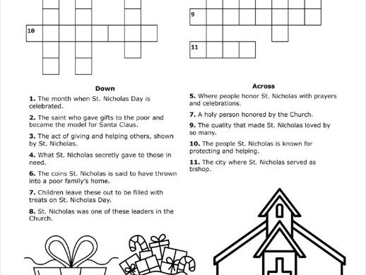 St. Nicholas Day Crossword – Catholic RE Activity (Ages 8–12)