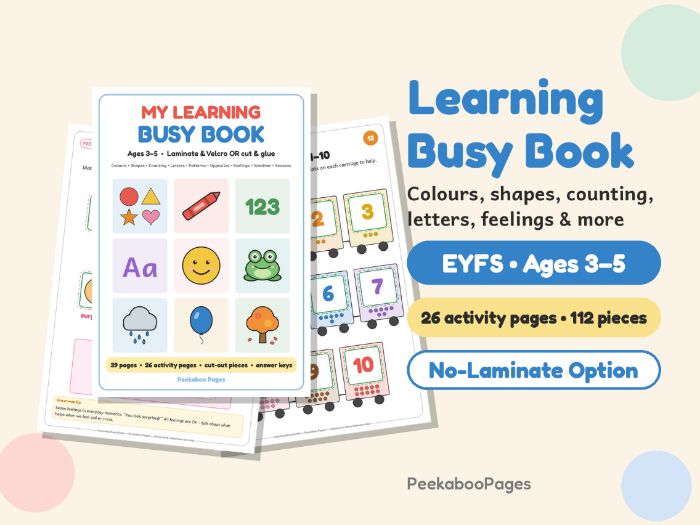 EYFS Learning Busy Book – Nursery/Reception Matching Activities (Velcro or No Prep Cut & Stick)