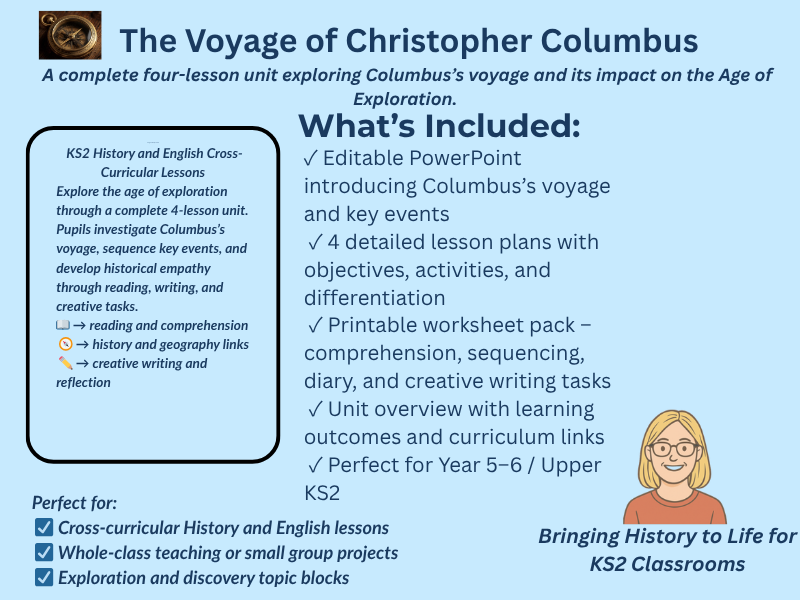 Year 5/6 History Unit – The Voyage of Christopher Columbus (4 Lessons + PowerPoint + Worksheets)