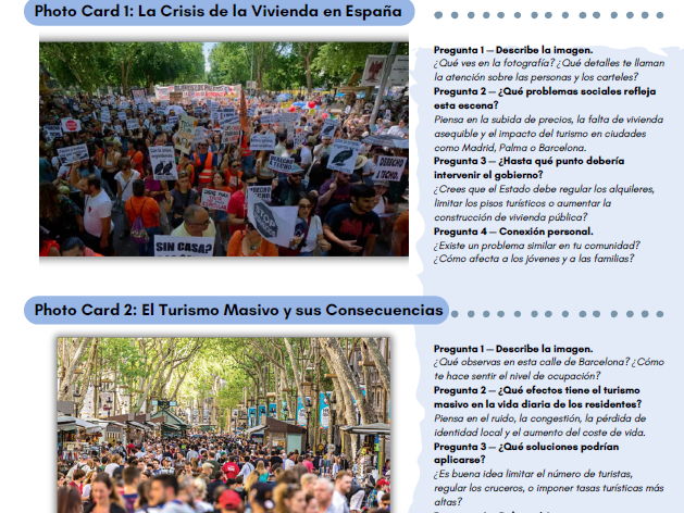 Spanish Speaking & Writing Pack: Vivienda, Turismo y Estado | Photo Cards, Debate, Role‑Play, Essay