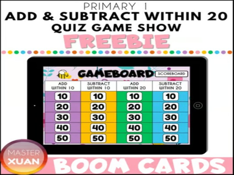 Addition And Subtraction Facts Within 20 FREEBIE - Quiz Game Show Boom™ Cards