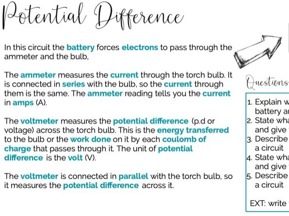 Potential Difference and Resistance (inc RP Resistance of a Wire)