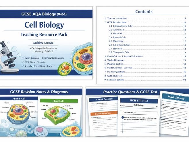 GCSE Biology Cell Biology Teaching Pack – Revision, Worksheets, Diagrams & Exam Paper (AQA 8461)