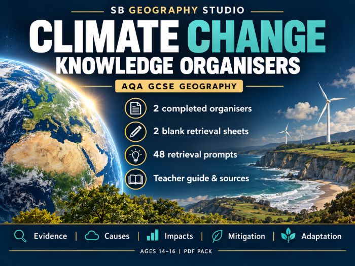 AQA GCSE Geography Climate Change Knowledge Organisers | Evidence, Causes, Impacts & Responses