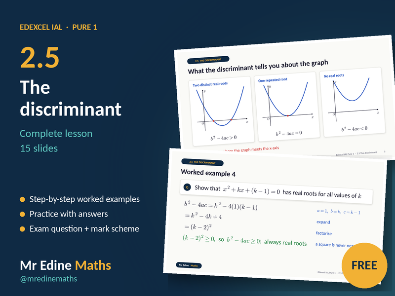 The Discriminant – Edexcel IAL Pure 1 (Chapter 2.5) – Complete Lesson