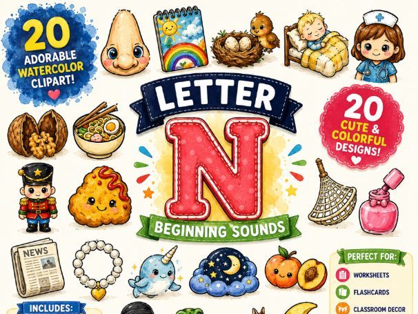 Letter N Beginning Sounds Bundle | Alphabet Learning Clipart