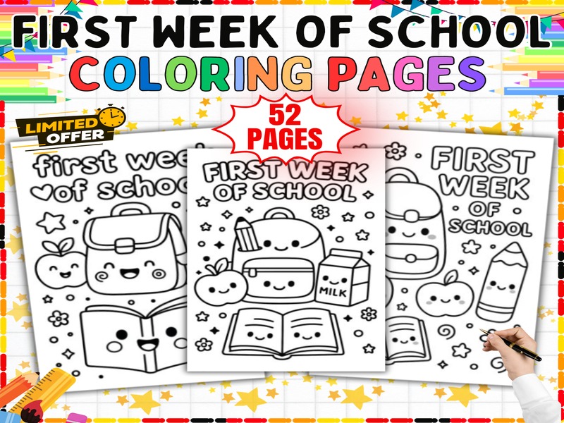 First Week of School Coloring Pages | 52 Sheets | Back to School Activity