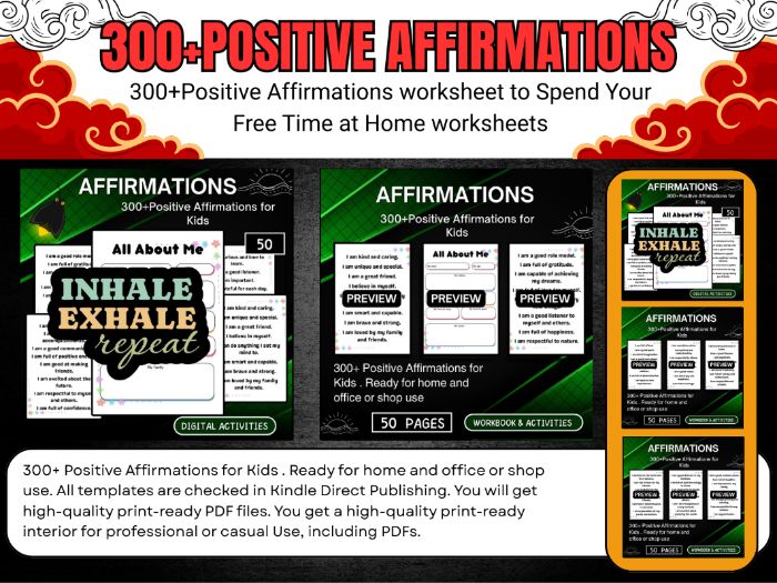 300+Positive Affirmations for Kids worksheets activities posters