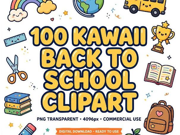 Back to School Kawaii Clipart - School Supply Clip Art Set! - 100 Images!