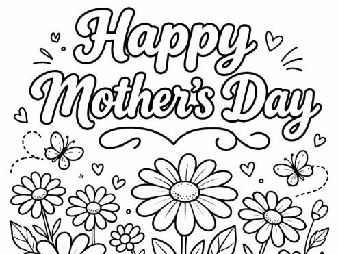 Happy Mother's Day Daisies Colouring Page