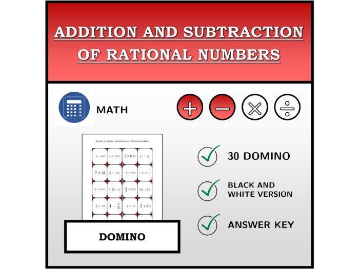 Domino | Addition and Subtraction of Rational Numbers | Math Activity