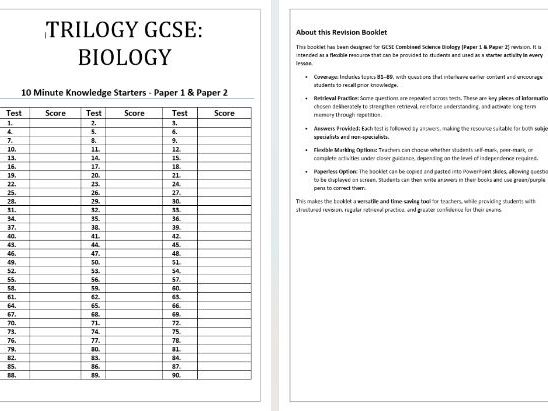 GCSE Biology Retrieval Practice Booklet | Combined Science | Paper 1 & 2 With Answers