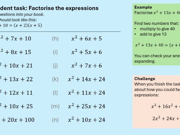 Factorising Quadratics