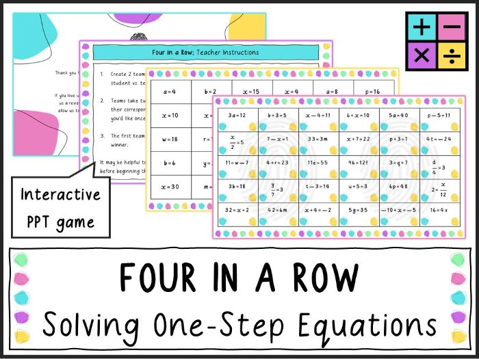 One-step Equations - Four in a Row Game (KS2/KS3)