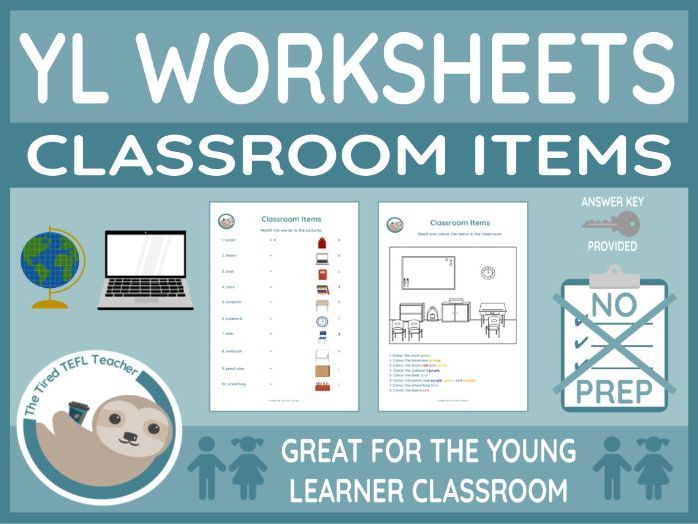 ESL Classroom Items Word/Picture Match and Colouring Dictation