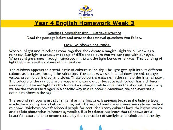 3. Year 4 - Reading Comprehension & SPaG