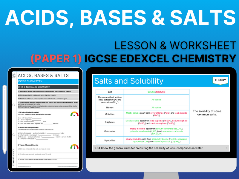 Acids, Bases & Salts – Lesson & Worksheet - Unit 2 - Edexcel IGCSE Chemistry