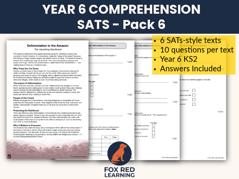 KS2 SATs Reading Comprehension – Year 6 | 6 SATs-Style Texts with Questions (Pack 6)