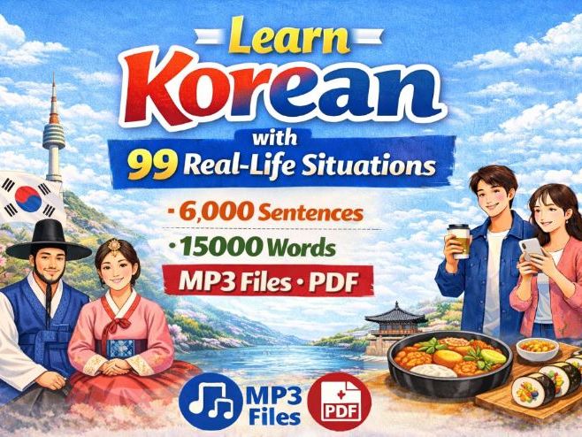 Learn Korean 6,000 Sentences, 15,000 Words, MP3 files, PDF