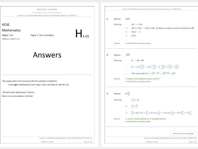 Answers and Mark Scheme for [G-HM-EP1-01]