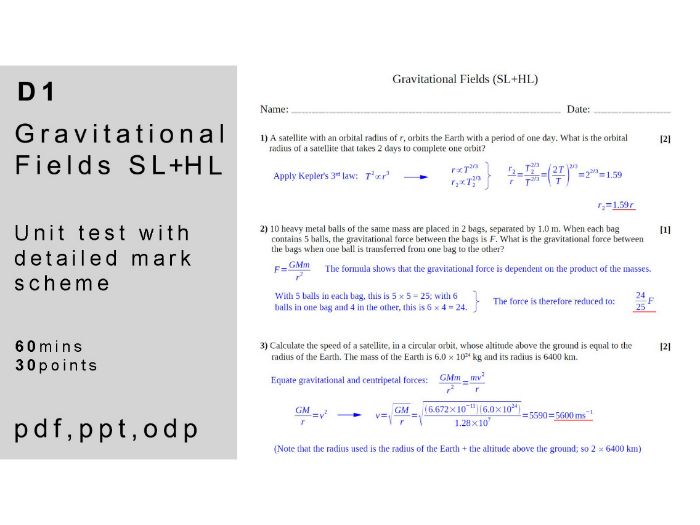 IB physics: D.1 - Gravitational Fields (SL+HL). Unit Test.