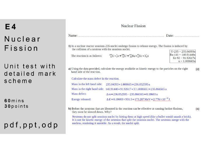 IB physics: E.4 - Nuclear Fission. Unit Test.