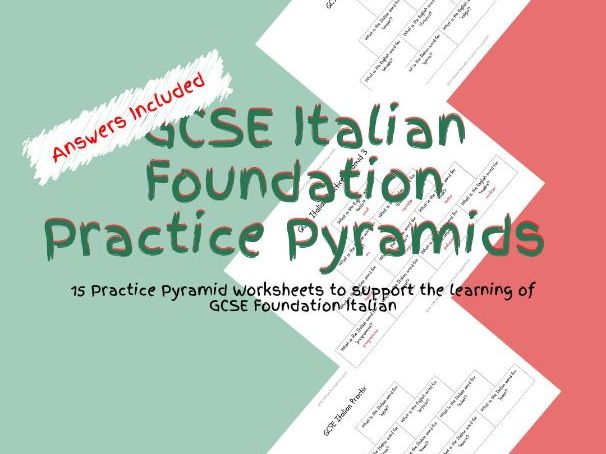 15 GCSE Foundation Level Italian Practice Pyramid Worksheets PDF