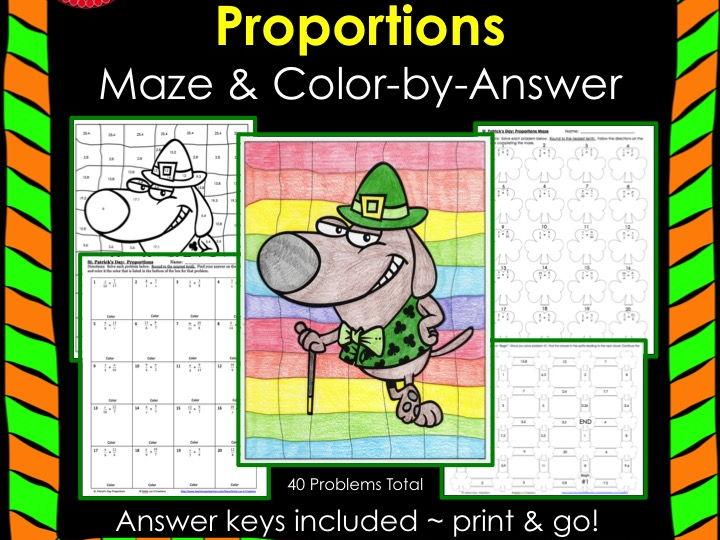 St. Patrick's Day Math Proportions Maze & Color by Number Bundle