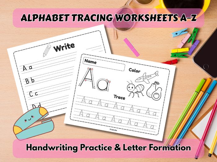 A–Z Alphabet Tracing Practice Worksheets