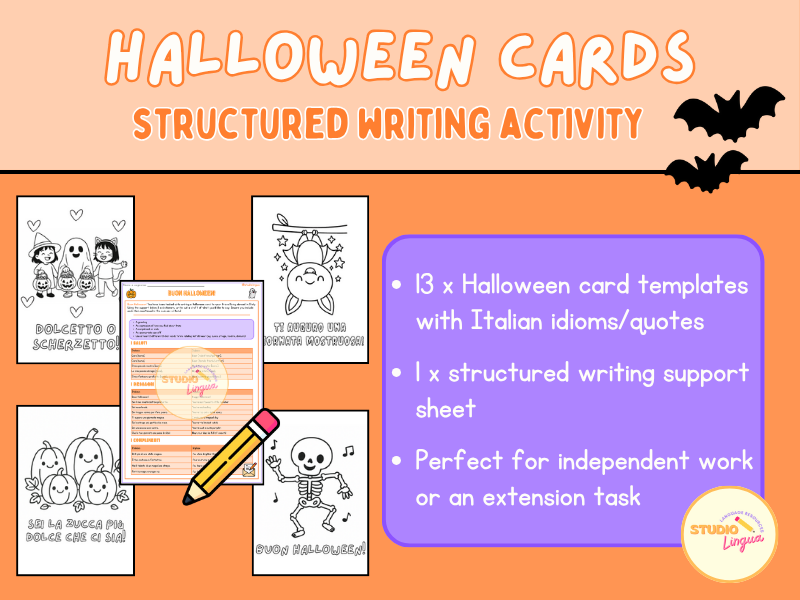 Italian Halloween Cards | Structured Writing Activity | Printable PDF | KS2–KS3 Italian Writing